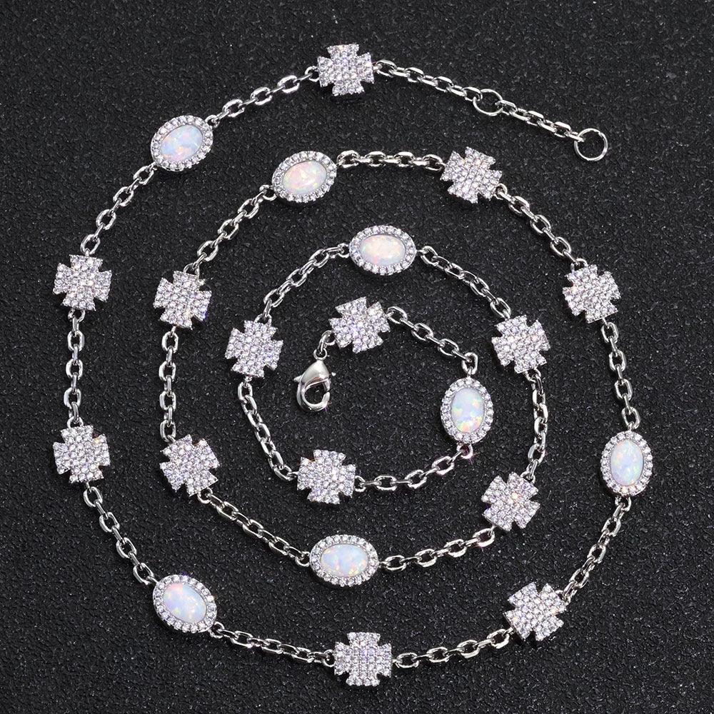Custom Opal Cross Necklace & Bracelet Set | Hip Hop Jewelry for Men | Caratix - CaratixJewelry